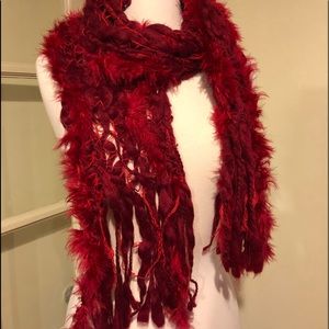 Feather and Wool Red Scarf/Boa.
